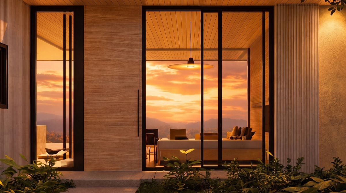 Statisches Architektur-Rendering eines luxuriösen Vorverkaufs-Neubaus, bevor ein cinematischer Film es zum Leben erweckt